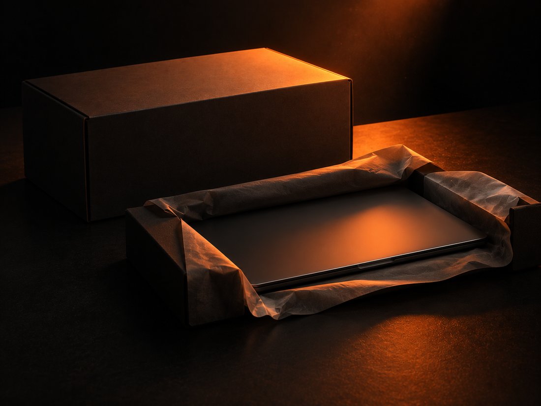 A device boxed and ready for pickup